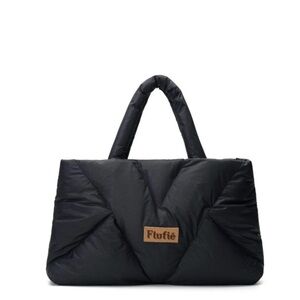 Flufie Shoulder Bag Jet Black Classic Quilted with Body Long Strap Puffer